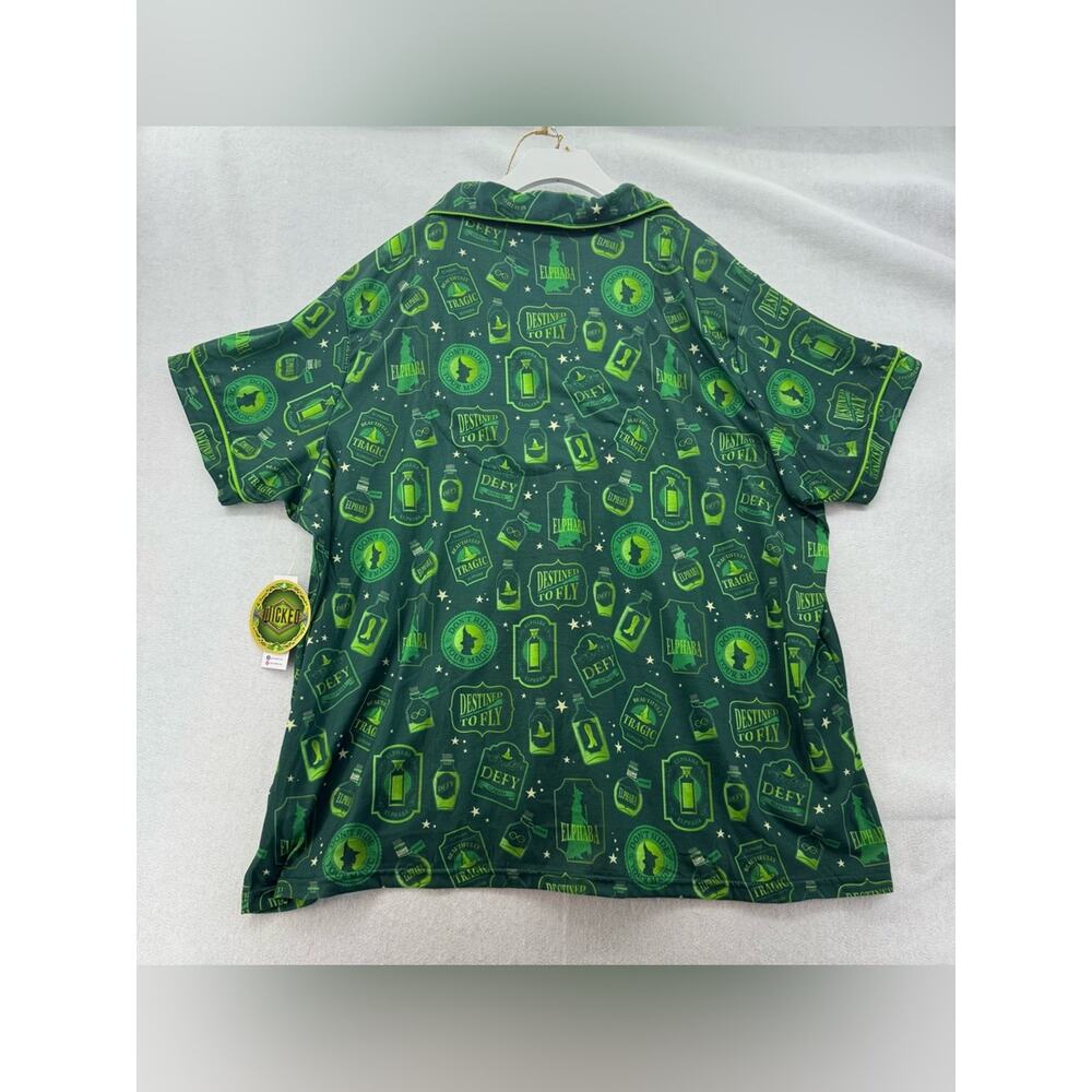 NWT Women’s Wicked 2 piece Pajama Set Button Up Shirt and Shorts Green size XXL - Picture 3 of 12